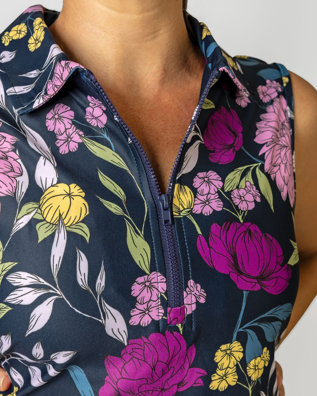 Sleeveless Polo - Indigo Bloom