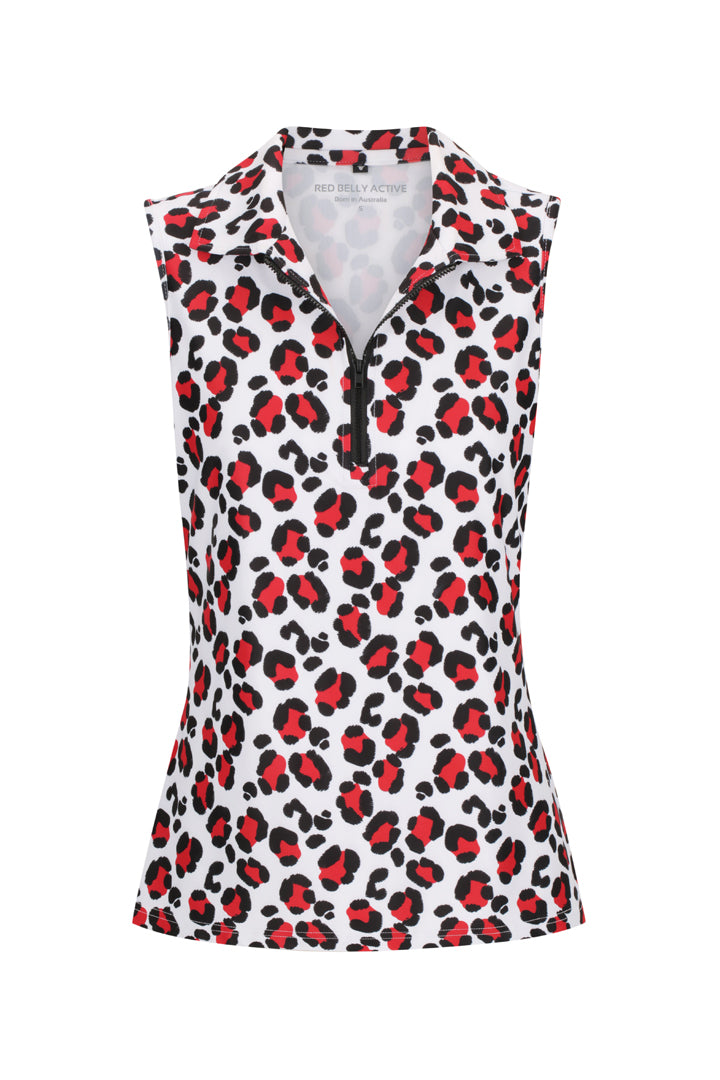 Sleeveless Polo - Ruby Leopard