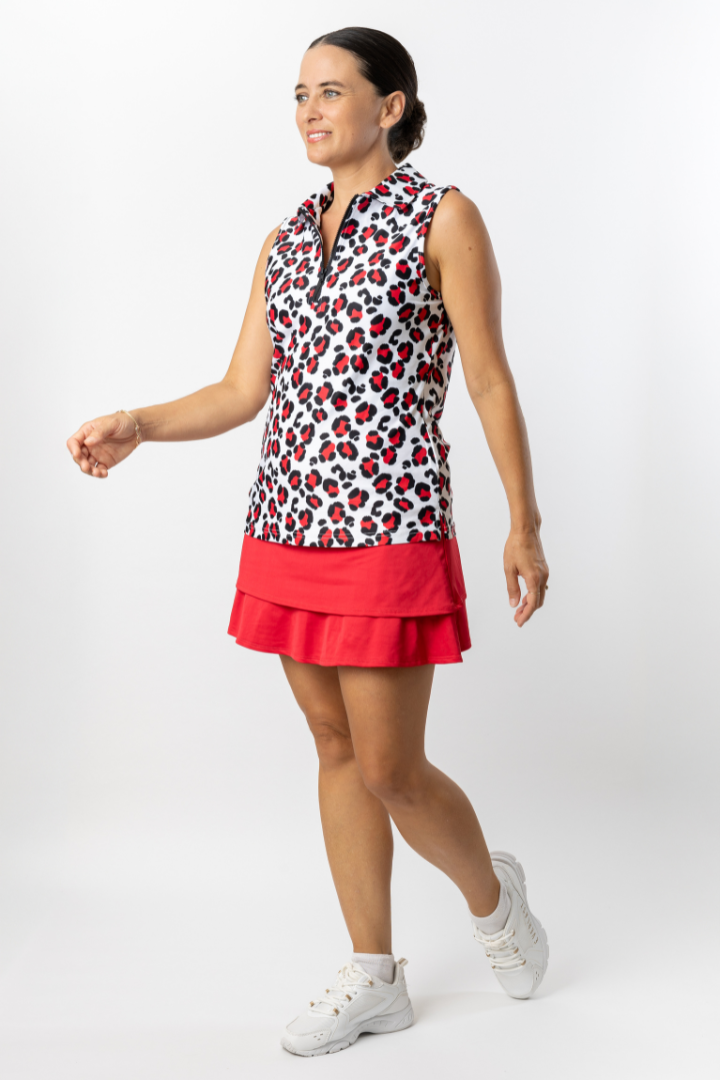 Sleeveless Polo - Ruby Leopard